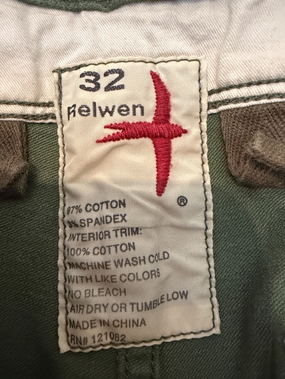 Relwen Brand Men's Army Olive Green Pant Khaki - Picture 5 of 7